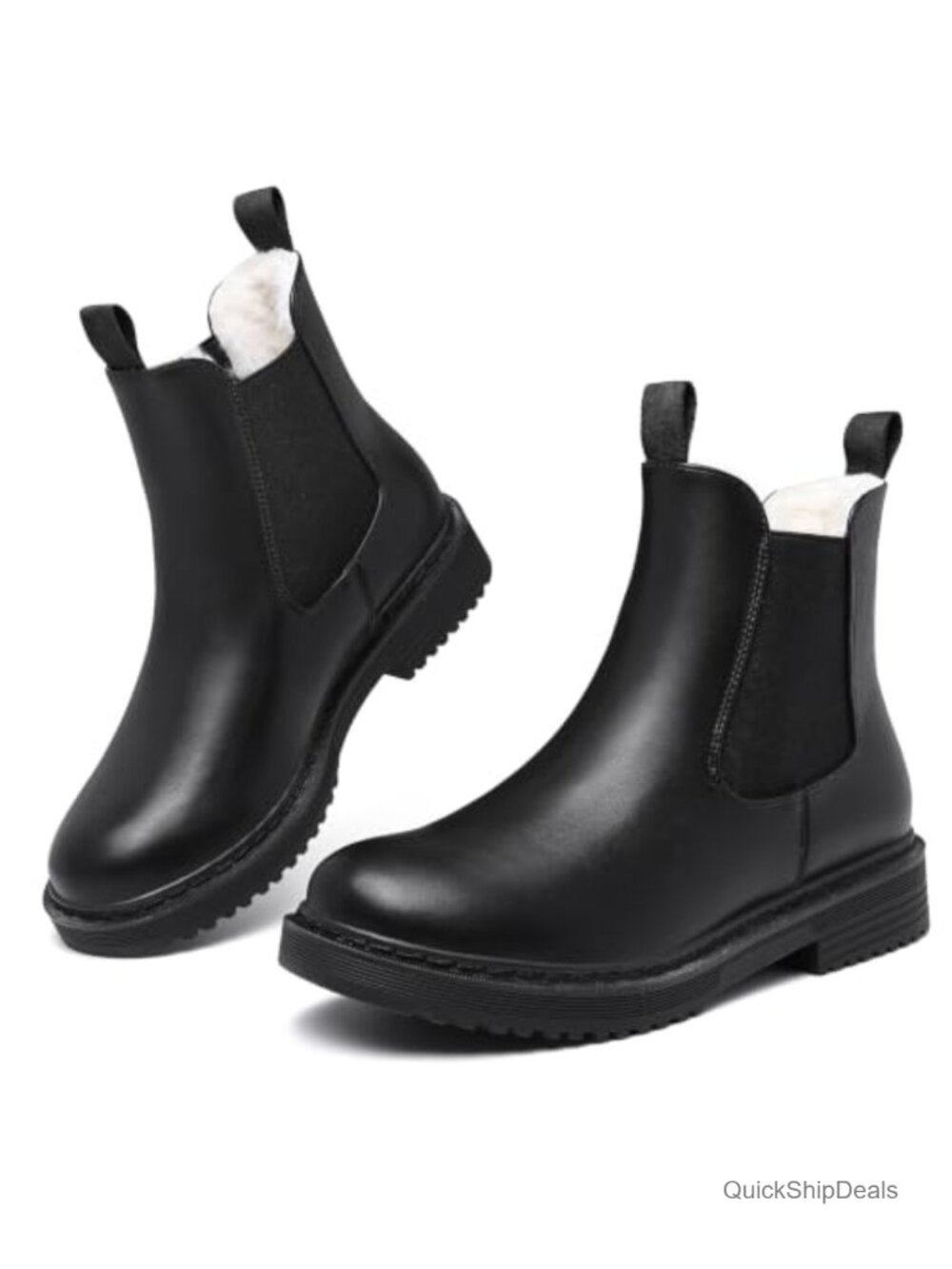 Womens Winter Chelsea Boots Warm Faux Fur Lined Chunky Lug Ankle Booties